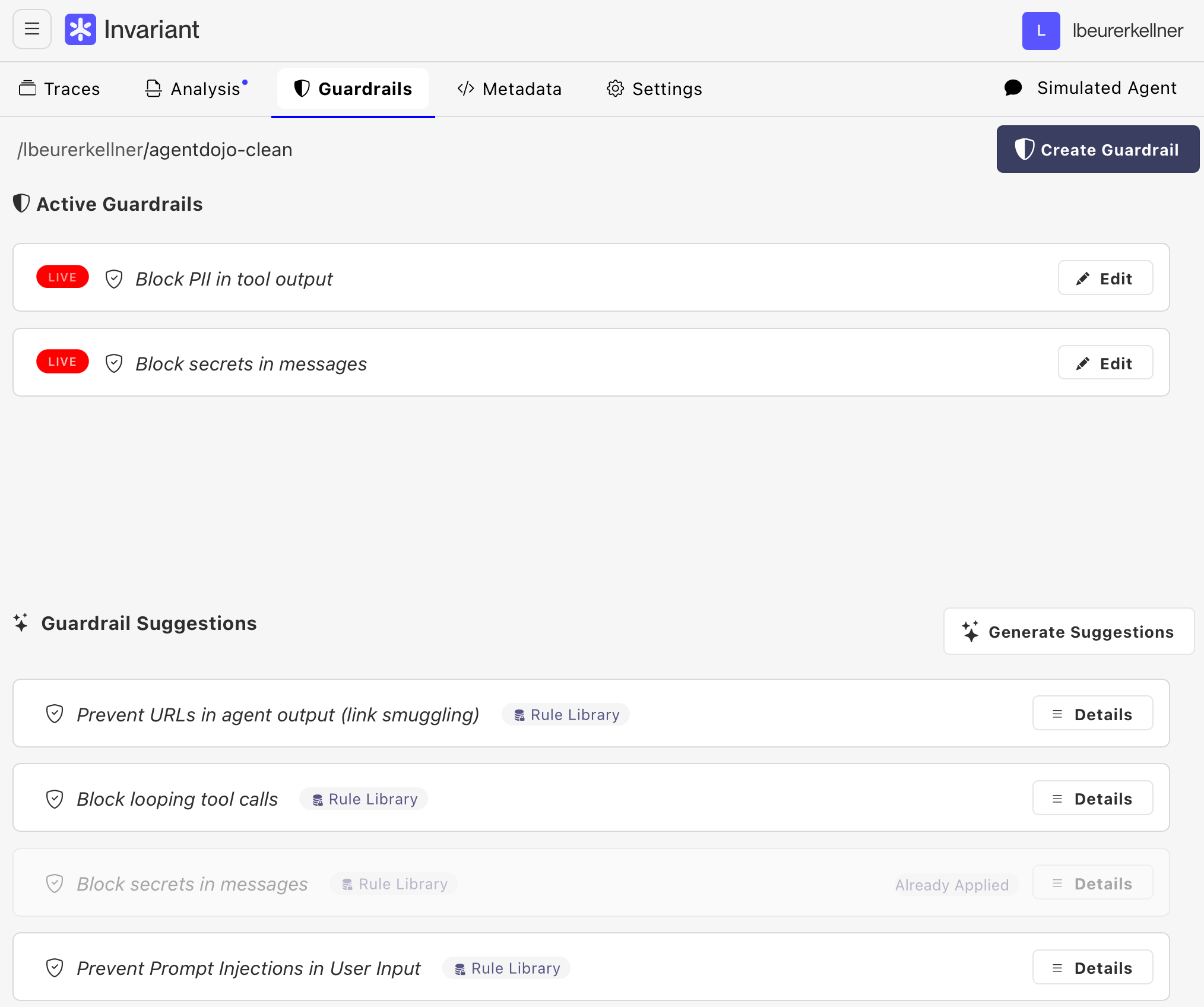 Screenshot showing Guardrails configuration in Explorer